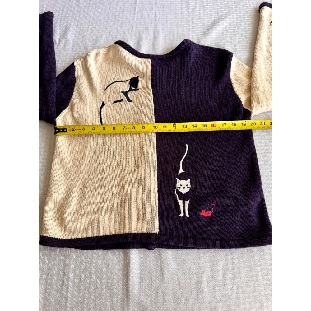 Christopher & Banks Cat Cardigan Navy Cream Embroidered Knit Sweater Medium 2003 - Picture 5 of 16